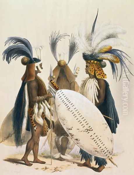 Zulu Soldiers of King Panda's Army, plate 20 from 'The Kafirs Illustrated', 1849 Oil Painting by George French Angas