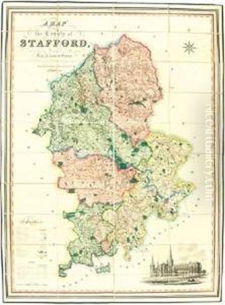 County Map Of Staffordshire Oil Painting by Henry Teesdale