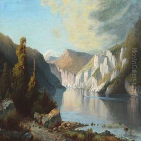 Norwegian Mountainscape Oil Painting by Christian Martin Tegner