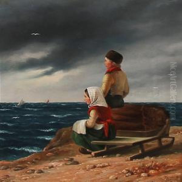 Two Children Overlooking The Sea Oil Painting by Christian Martin Tegner