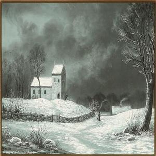 Winterlandscape With A Village Church Oil Painting by Christian Martin Tegner