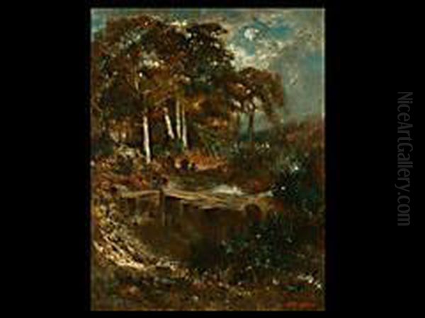 Waldlandschaft Mit Gewasser Oil Painting by Anton Teichlein