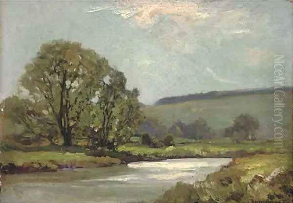 A river landscape Oil Painting by James Aumonier