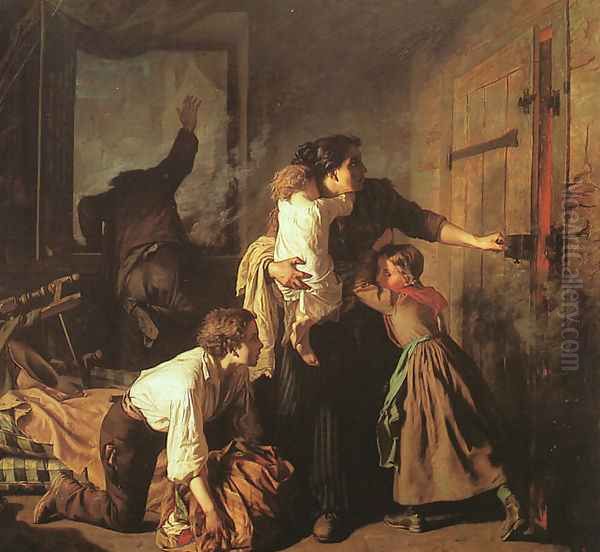 The Fire, 1850-51 Oil Painting by Alexandre Antigna