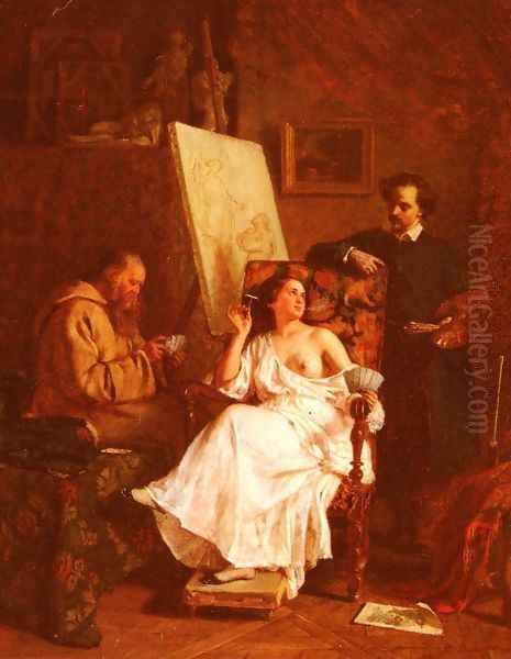 Scene D'Atelier (Scene in the Studio) Oil Painting by Alexandre Antigna