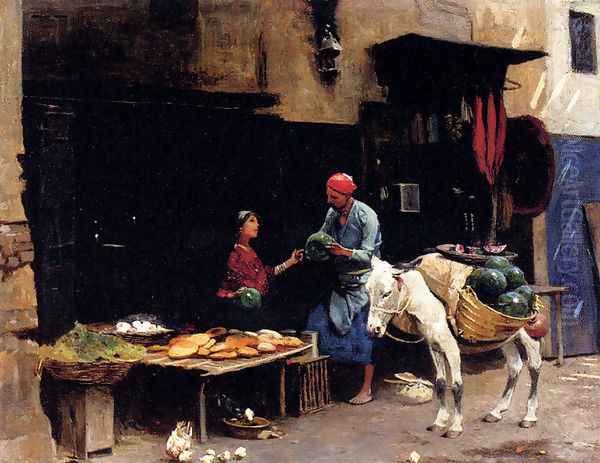 The Watermelon Seller Oil Painting by Raphael von Ambros