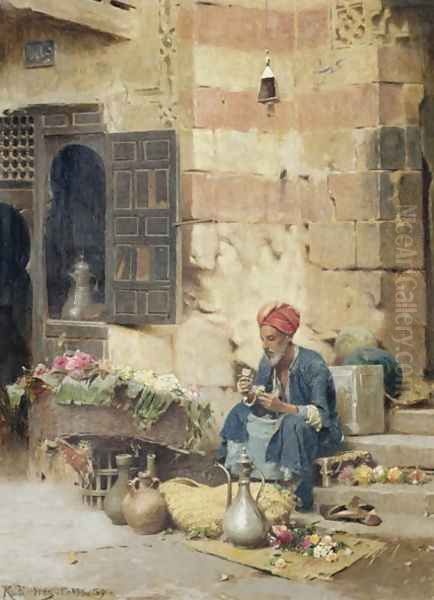 The Flower Seller 1891 Oil Painting by Raphael von Ambros