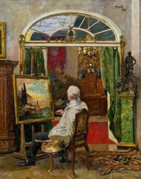 Der Maler Eduard Kasparides Im Atelier Oil Painting by Hans Temple