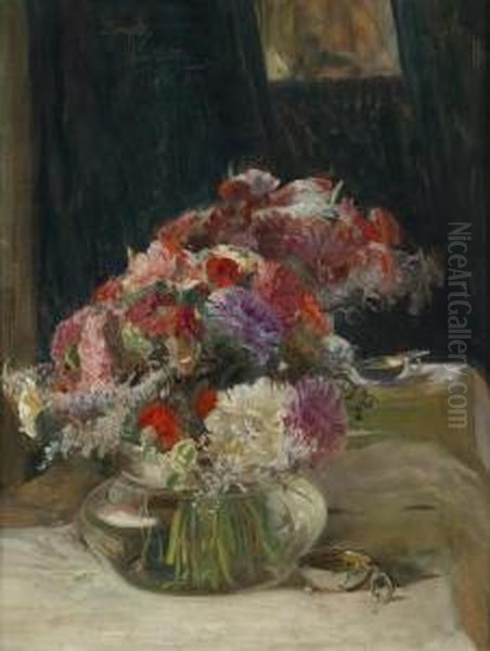 Still Life With Asters Oil Painting by Hans Temple