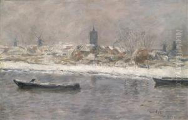 View Of Schiedam In Winter Oil Painting by Siebe Johannes ten Cate