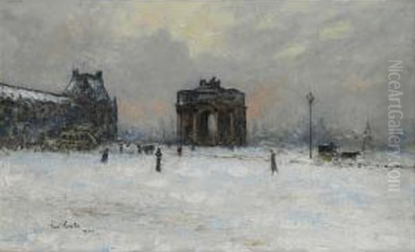 Paris, Le Pavillon De Flore Et L'arc De Triomphe Du Carrouselsous La Neige Oil Painting by Siebe Johannes ten Cate