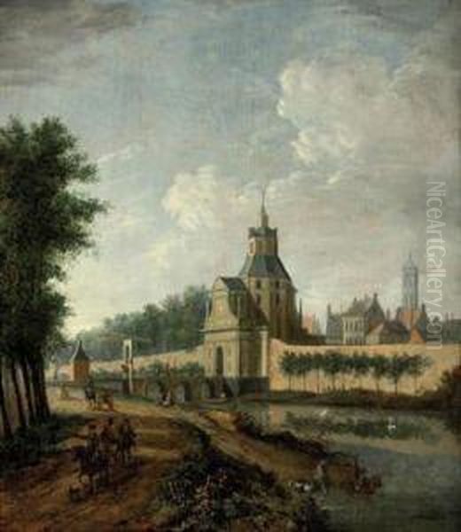 A View Of Utrecht With The Witte Vrouwenpoort Oil Painting by Jan ten Compe