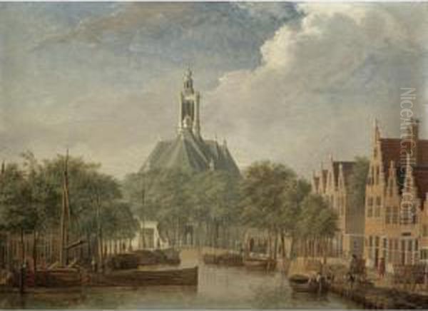 The Hague, A View Of The Nieuwe Kerk Oil Painting by Jan ten Compe