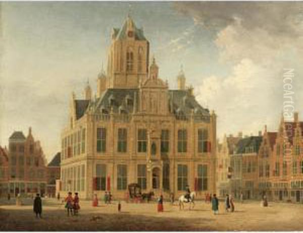 Delft: A View Of The Town Hall Seen From The Grote Markt Oil Painting by Jan ten Compe