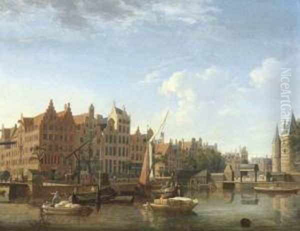 The Gelderse Kade And The Waag, Amsterdam Oil Painting by Jan ten Compe