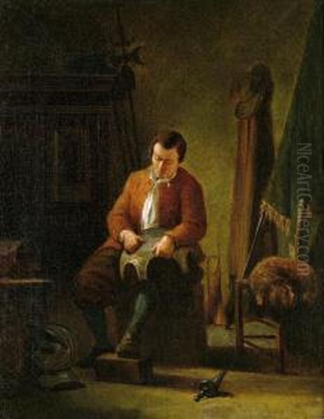 Interieur Mit Pfeife Rauchendem Kavalier Oil Painting by Jacob Ten Hagen