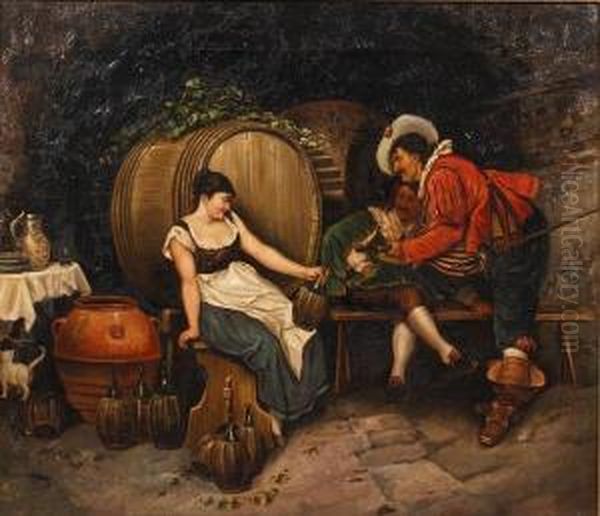 Figures Merrymaking In A Wine Cellar Oil Painting by Herman Frederik Carel ten Kate