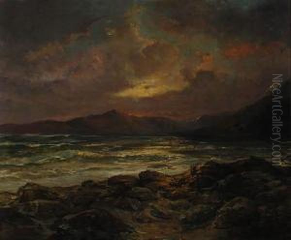 Seaview Oil Painting by Jan Jacob Lodewijk Ten Kate