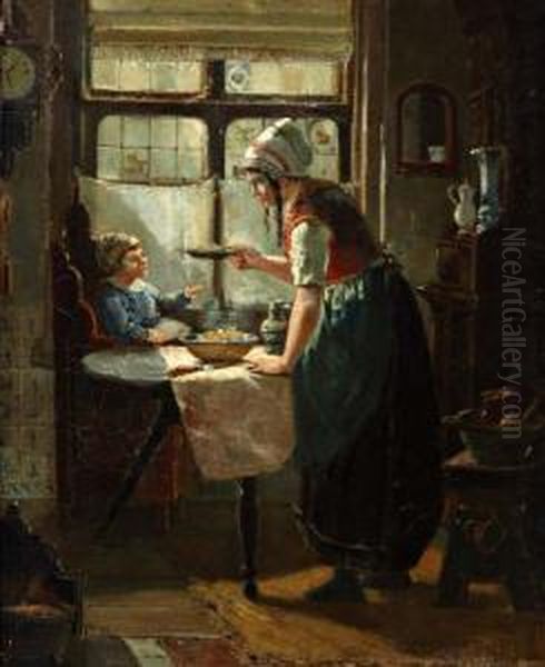 Vissersvrouw Met Kind Oil Painting by Jan Jacob Lodewijk Ten Kate