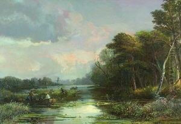 Entenjagd Oil Painting by Jan Jacob Lodewijk Ten Kate