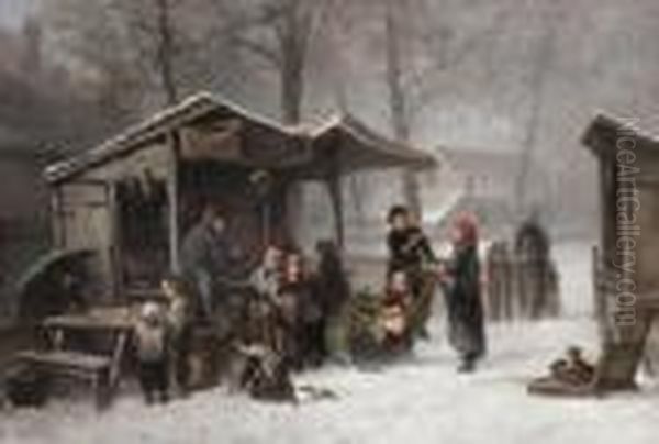 Buying Presents At The Toy Stall For The Feast Of St.nicholas Oil Painting by Jan Mari Henri Ten Kate