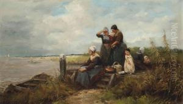 Waiting For The Catch Oil Painting by Johan Mari Ten Kate