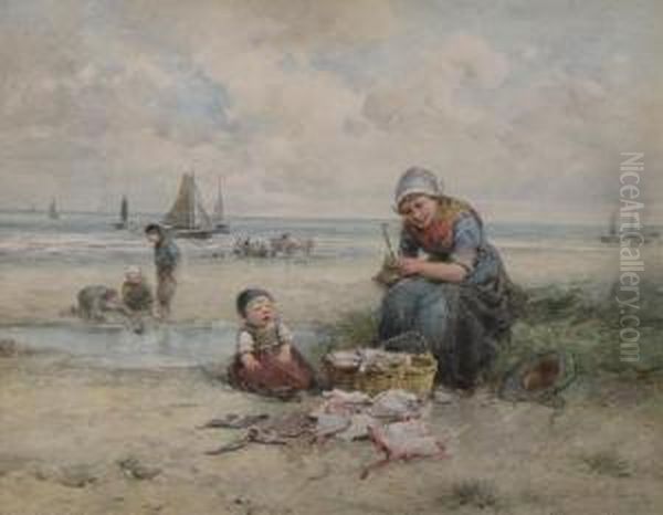 Fisherwoman With Her Catch Oil Painting by Johan Mari Ten Kate