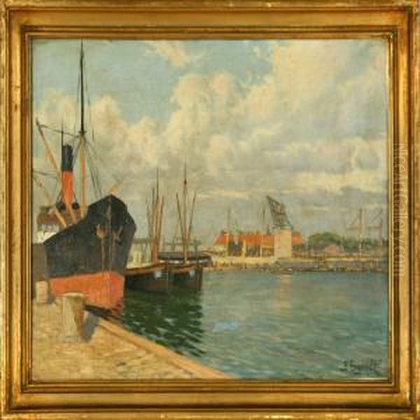 Two Harbour Sceneries From Copenhagen Oil Painting by Johannes Frederik Engelbert Ten Klooster