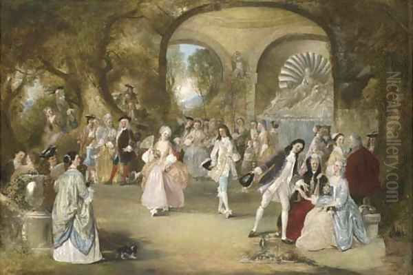 A fete champetre, with courtly figures dancing Oil Painting by Henry Andrews