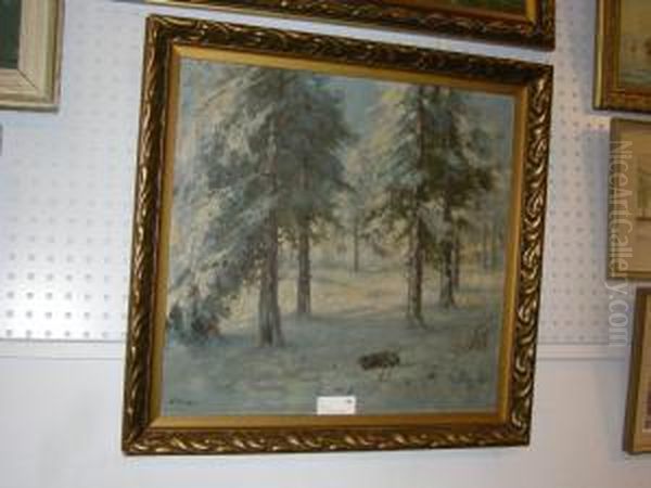 Hare I Vinterskog Oil Painting by Martin Tengberg