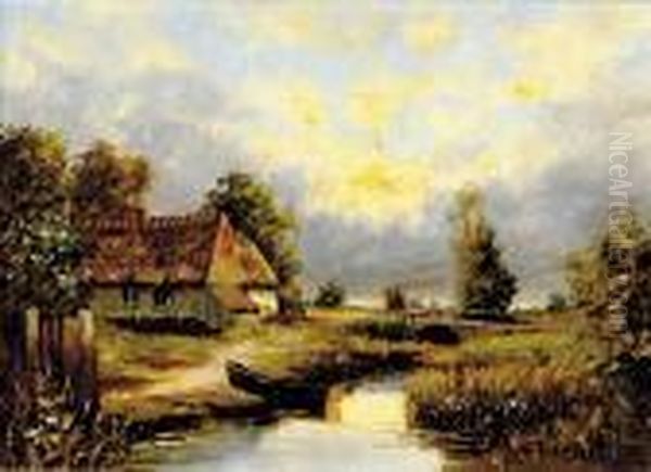 Summer Evening Along The River Oil Painting by Martin Tengberg