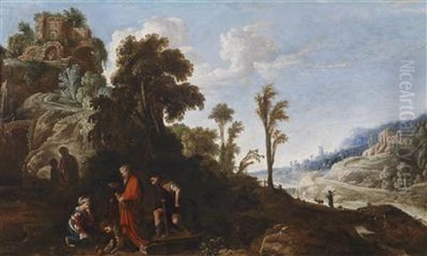 Wide Wooded Landscape With Castle On High And Biblical Figural Groups Oil Painting by David The Elder Teniers