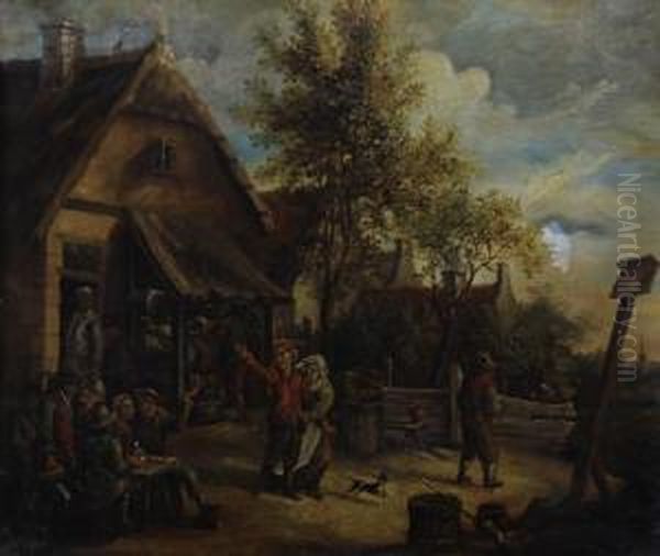 Revellers Outside A Tavern Oil Painting by David The Elder Teniers