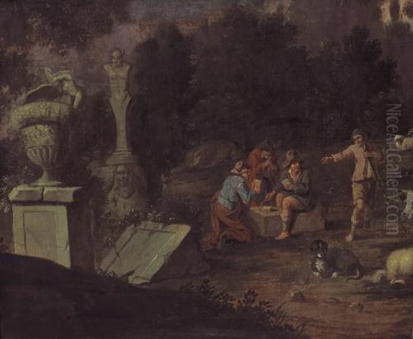 Paesaggio Con Figure Che Giocano A Carte Oil Painting by David The Younger Teniers