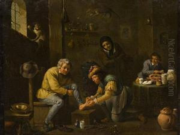 Lo Studio Del Medico Oil Painting by David The Younger Teniers