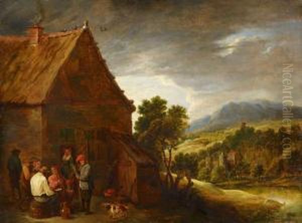 Bauern Vor Einer Taverne Oil Painting by David The Younger Teniers