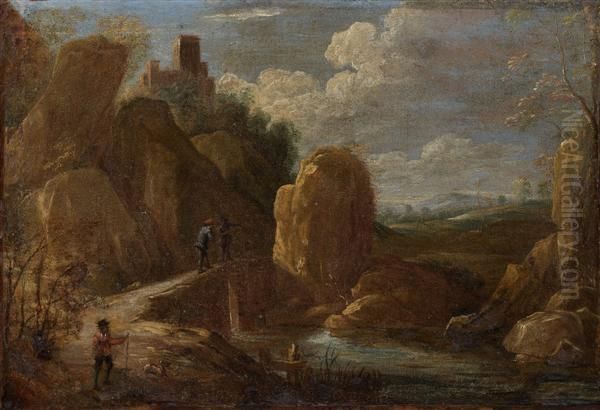 Paysage Rocheux Anime De Pelerins Oil Painting by David Teniers De Jonge