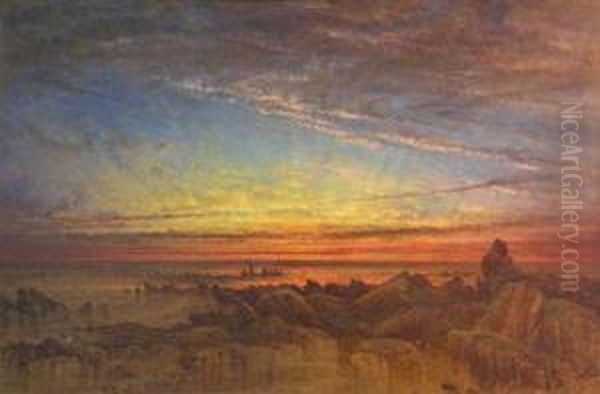 A Lonely Shore After Sunset Oil Painting by George F. Teniswood