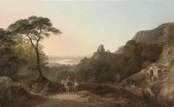 A Hunting Party In An Extensive Landscape Oil Painting by John F Tennant