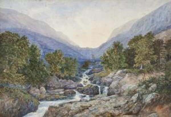 River In A Valley Oil Painting by W.G. Tennion