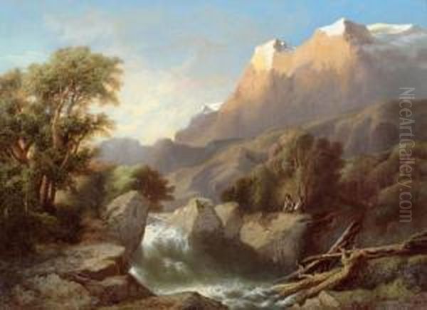 Gebirgslandschaft Mit Rauschendem Fluss. Oil Painting by Jean Marc Benjamin Tepping