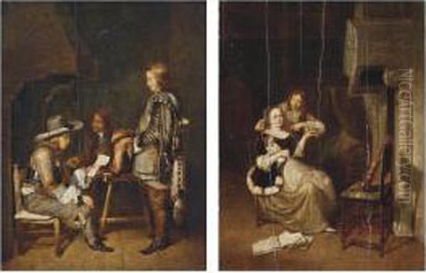 Ter Borch; And After Pieter Cornelisz. Van Slingelandt Guardsmen Oil Painting by Gerard Terborch