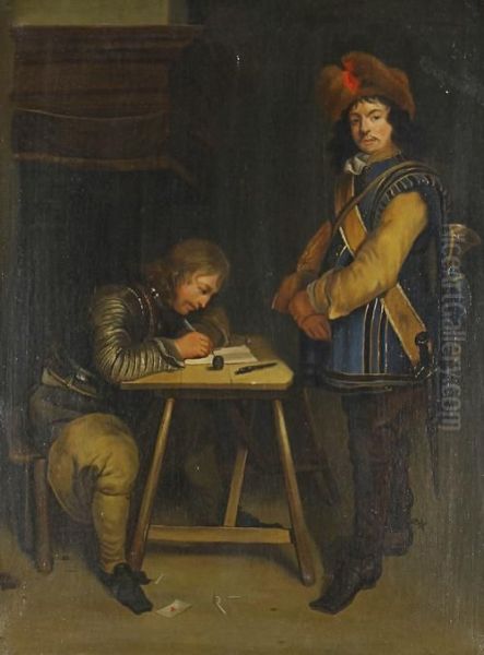 A Guardroom Interior Oil Painting by Gerard Terborch