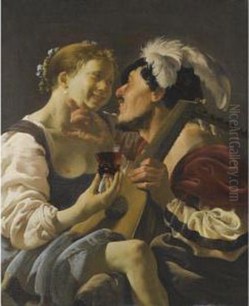 A Luteplayer Carousing Oil Painting by Hendrick Terbrugghen