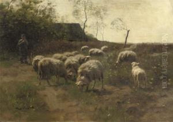 Grazing Sheep Oil Painting by Francois Pieter ter Meulen