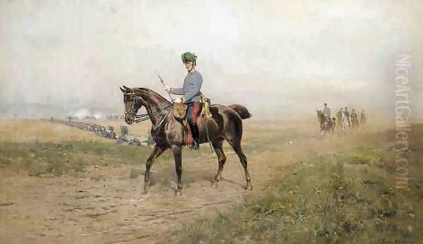 Portrait of Albrecht Archduke of Austria (1817-1895), Commander-in-Chief of the Austrian Army on Horseback Oil Painting by Thaddaus von Ajdukiewicz