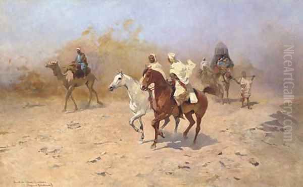 An Arab Caravan in the Desert Oil Painting by Thaddaus von Ajdukiewicz