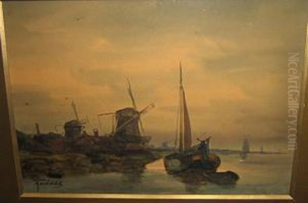 Paysage Hollandais Oil Painting by Adriaan Christian W. Terhell