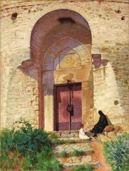 Entrance To The Mosque Oil Painting by Panos Terlemezian