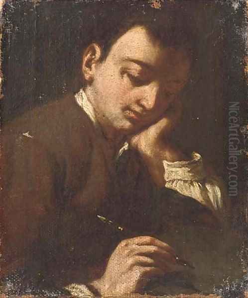 A boy writing Oil Painting by Antonio Amorosi